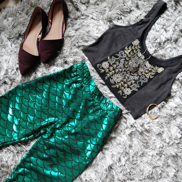 Pants - Mermaid Leggings • Metallic Festival Rave Gear